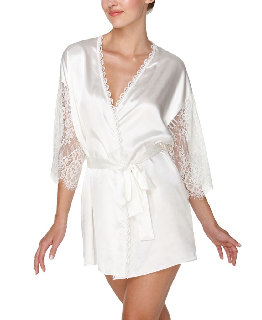 Flora Nikrooz Cora Charmeuse Wrap with Lace Sleeves T80580 Flora Nikrooz Cora Charmeuse Wrap with Lace Sleeves T80580