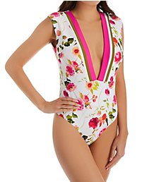 Nanette Lepore Silk Blossoms-White Priya One Piece Swimsuit L011026N